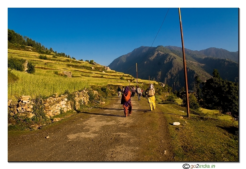 With some villagers returning from morning walk and exercise  