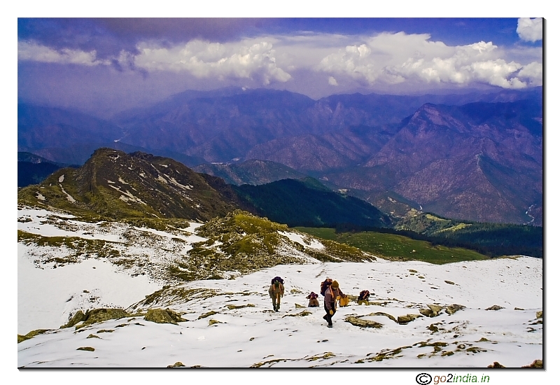 Going from Kedarkantha to Luhasa camp site during trekking