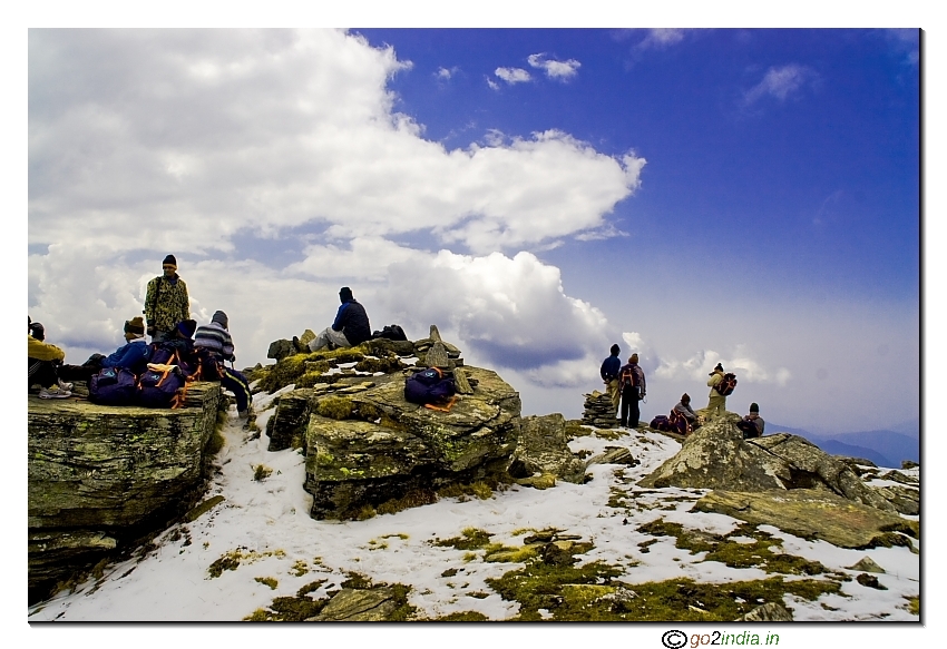 Enjoying the 360 degree veiw at Kedarkantha peak 