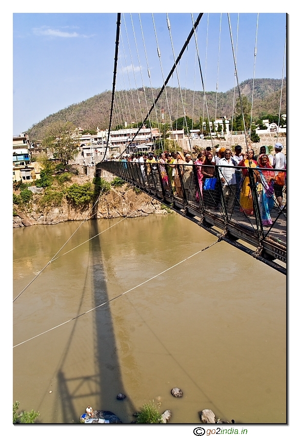 The Busy Laxman Jhula bridge over Ganga at Rishikesh