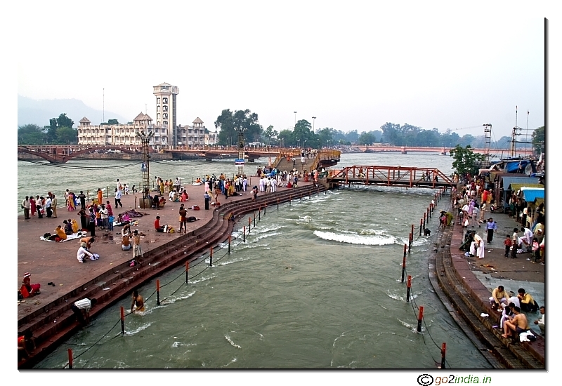 Flowing water of River Ganga at Haridwar bathing ghats