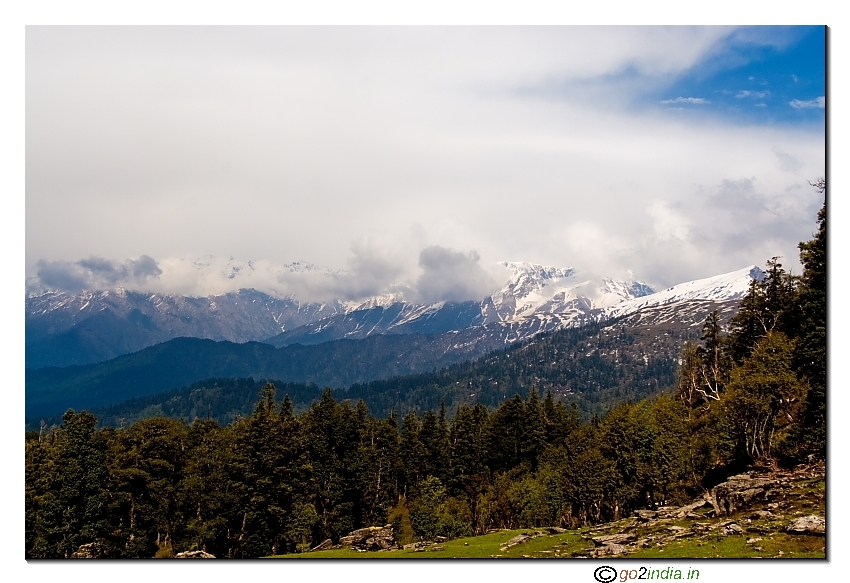 Snow capped Mountains near Lahasu Thatch camp site