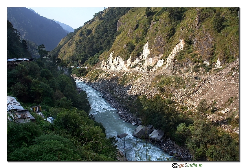 Bhagirathi river by the side of the road on the journey towards Gangotri