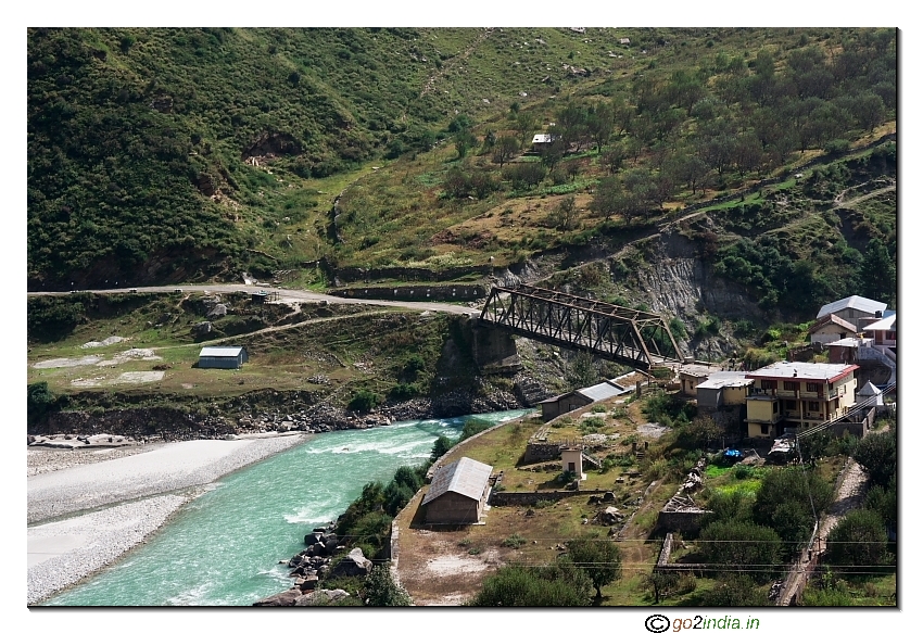 Near Gangotri river Bhagirathi and bridge 