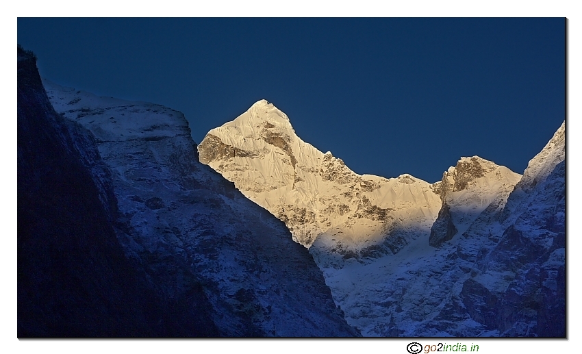 Morning sun light falling on Neelkanth peak at Badinath Dham in Uttarakhand