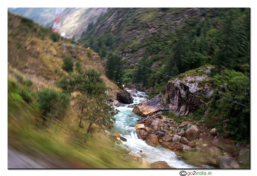 Bhagirathi river flowing on the way to Gangotri