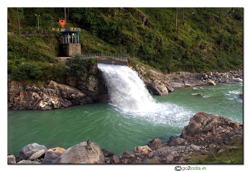 Water discharge point in Bhagirathi river near Uttarkashi on way to Gangotri