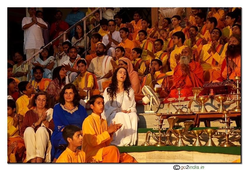 Ganga Arathi by the side of river in evening at Rishikesh