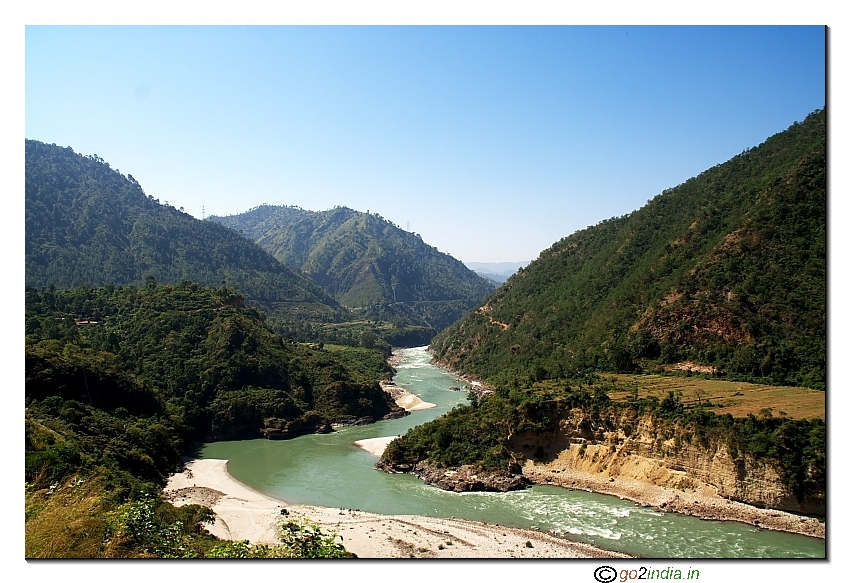 Alaknanda river flowing towards Devprayag to meet Bhagirathi