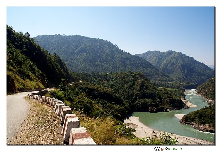 Alaknanda river and road in Uttarakhand
