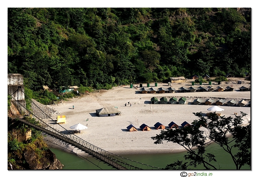 River side camps for tourists on the bank of Ganga at Rishikesh