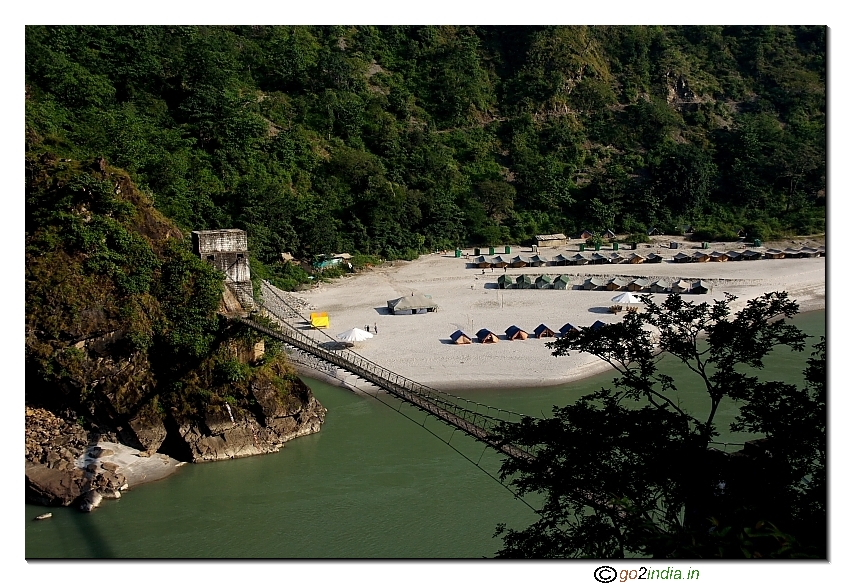 camps by the side of river Ganga near Rishikesh