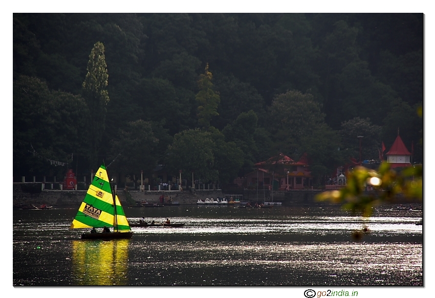 Yacht from a distance at Naini Lake of Nainital 