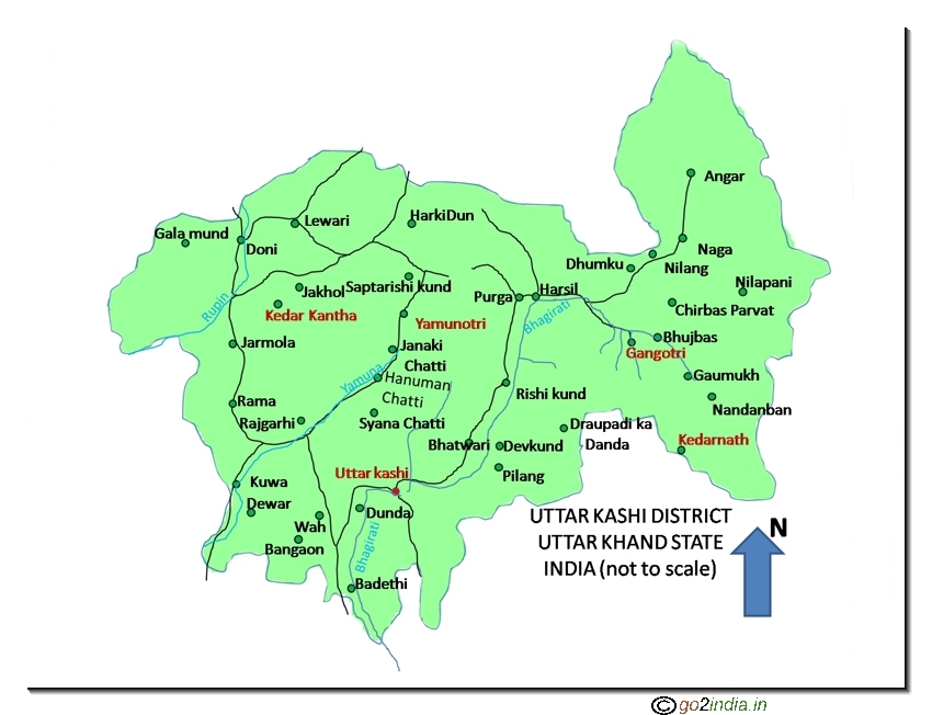 Uttarkashi district map of Uttarkhand state visiting places tourist guide