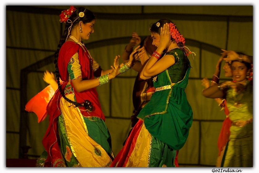 group performance of kuchipudi dancers