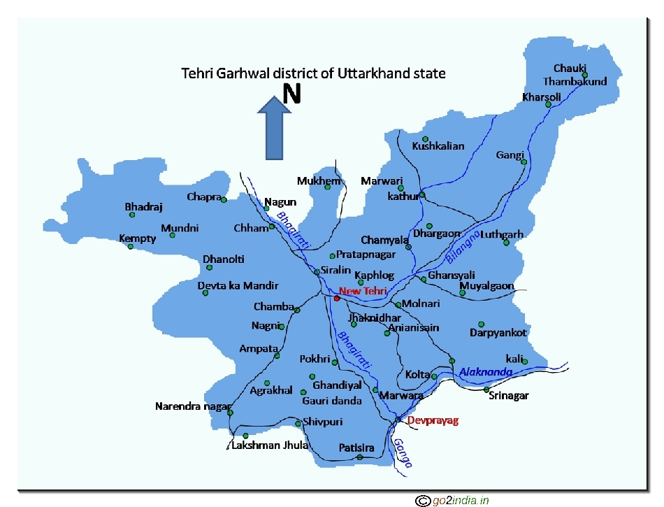 map of Tehri Garhwal district in Uttarkhand