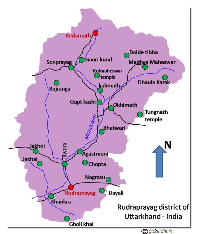 Rudraprayag district map of Uttaranchal state in India