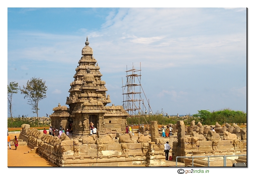 Stone temple by the side of Bay of Bengal in Mammalapuram