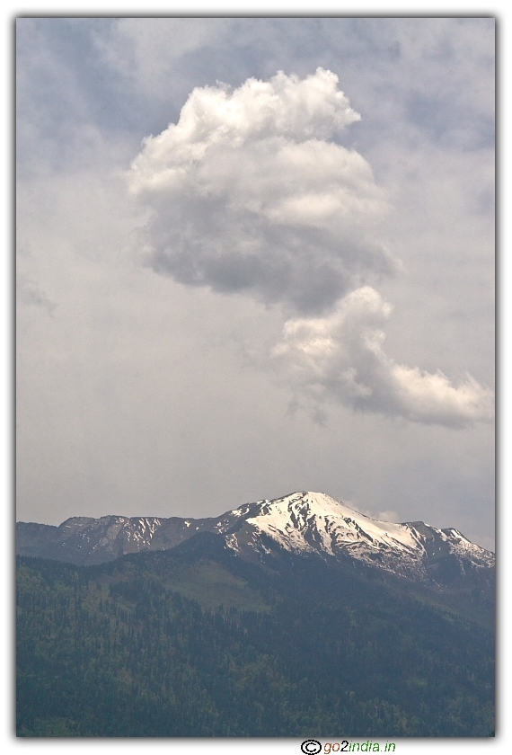 Clouds and snow covered peak view at Naggar, Manali