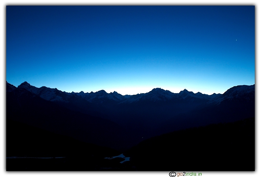 Sun rise at Biskeir thatch camp site, YHAI Sarpass trekking