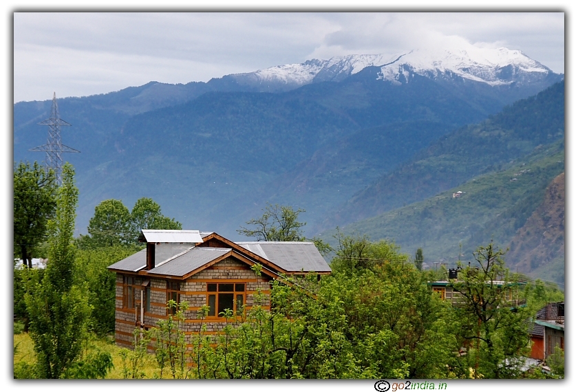 Valley view and ice covered peaks at Manali