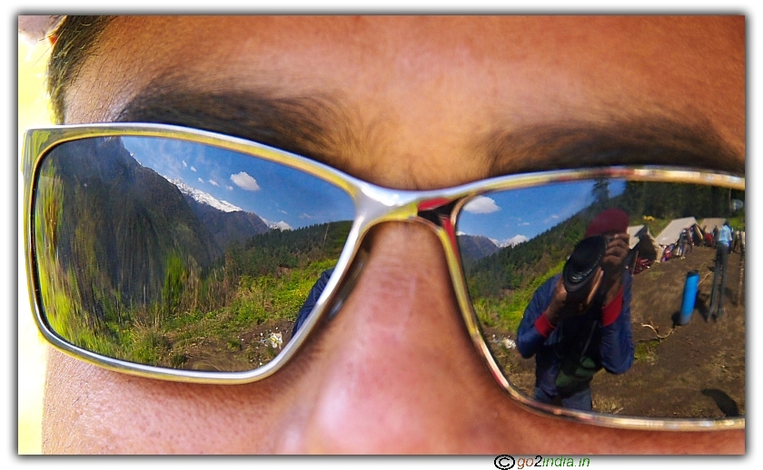 Wide view of Himalayan range at Gunna paani camp through goggles