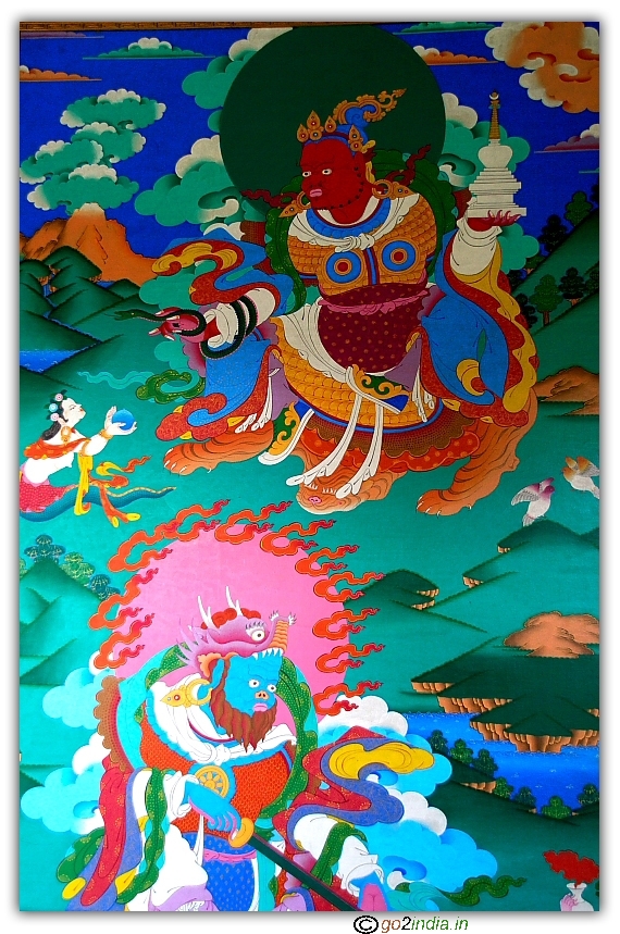 Chinese Paintings on wall at Manali Buddhist Monastery
