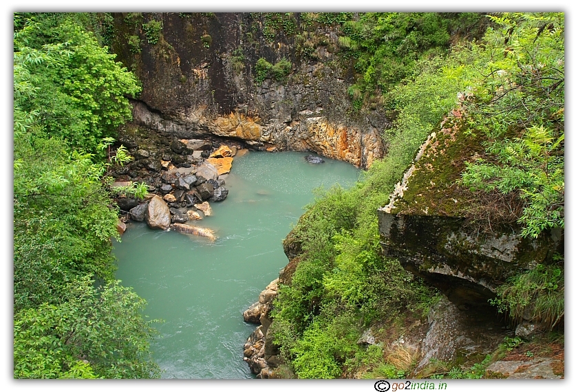 Water at the right side of the bridge