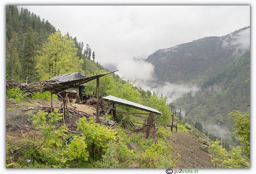 Local village people state at bad houses in Himalayas