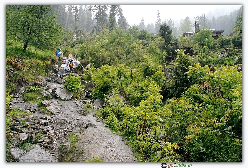 Trekkers during rain at Himachal Pradesh