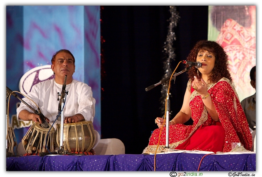 Penaz Masani performing on stage