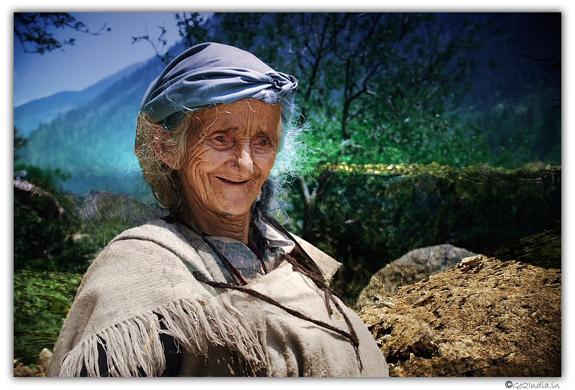 Old Himachal lady at Himalayan  hills