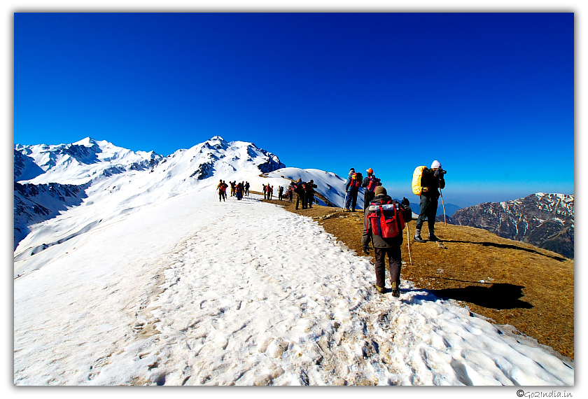 Trekkers taking photos at Sarpass