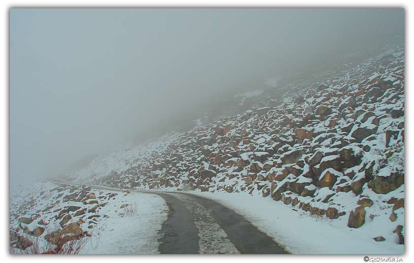 Road covered with snow in north Sikkim