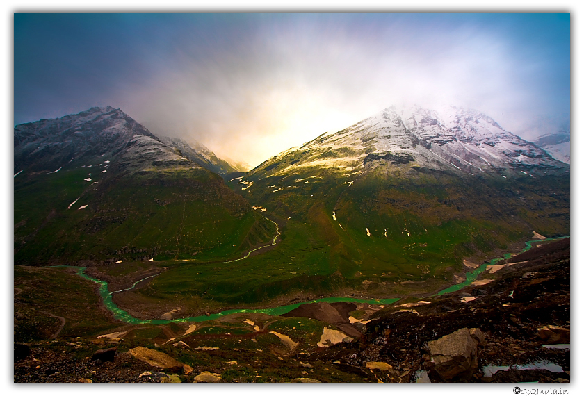 Chandra river in front of Himalaya after Rohtang pass