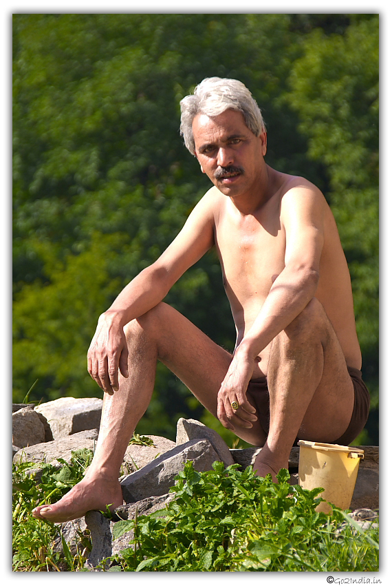 Person ready to take bath