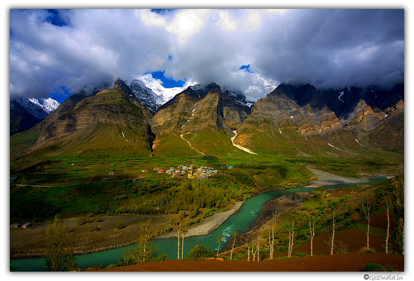 Confluence of Chandra and Bhaga river at Tandi and valley view