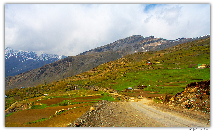 Mountain line behind house
