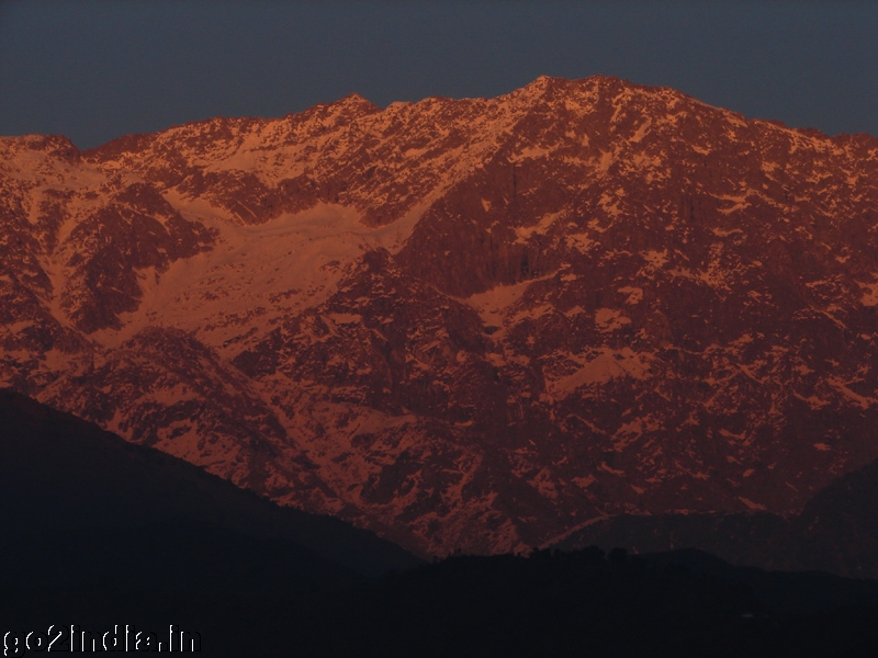 Orange color of Dhauladhar hill on sunset