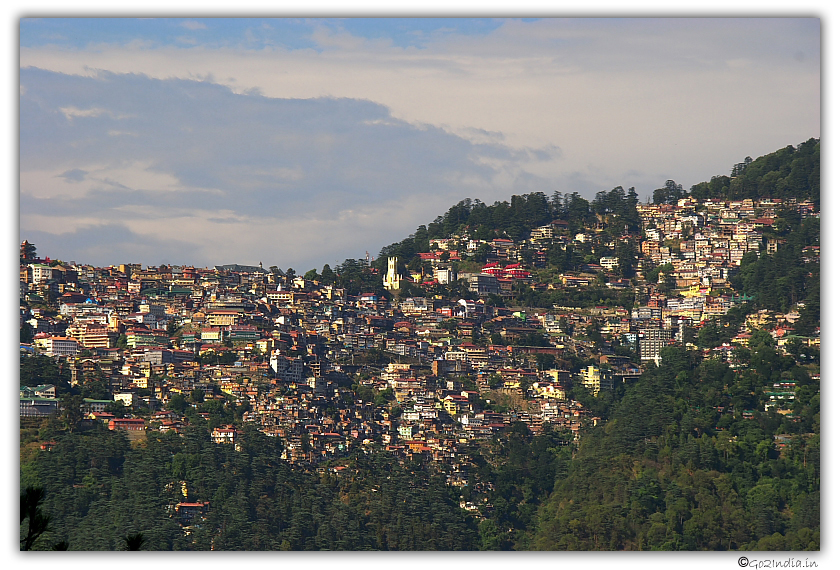 Mall road and main town of Shimla from Hanuman temple