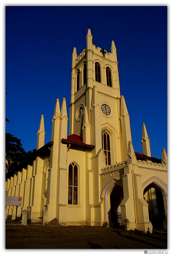 Christ Church in afternoon sun light at Mall road Shimla