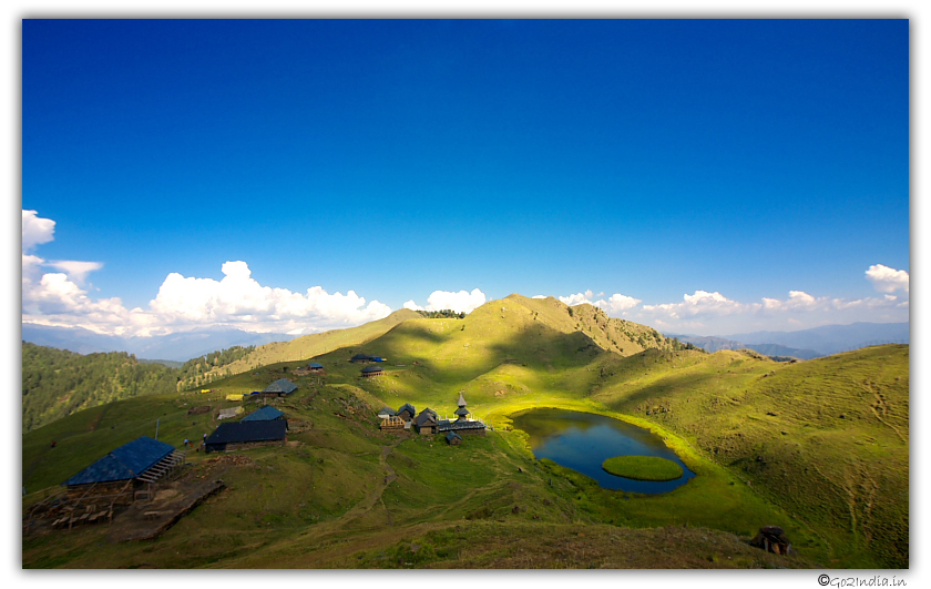Wide angle view of Prashar lake and surrounding