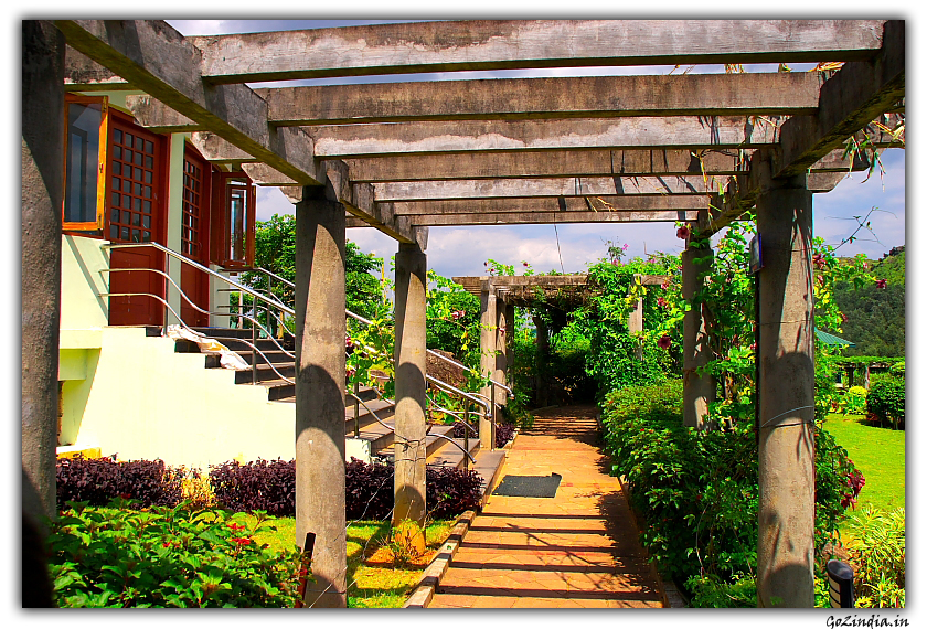 Walkway from dinining hall inside the resort