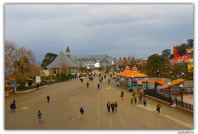 Mall road in winter morning from top