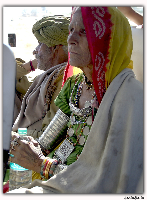 Old leady in a bus in Rajasthan