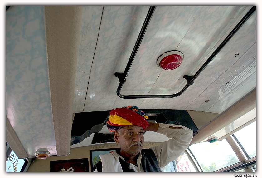 Man enering to a bus in Rajasthan