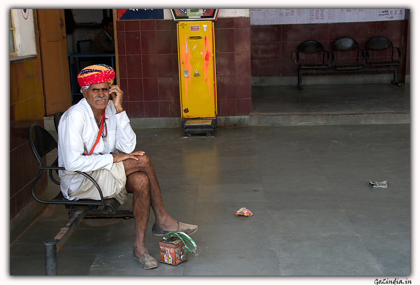 In a bus stop waiting for some donation at Rajasthan