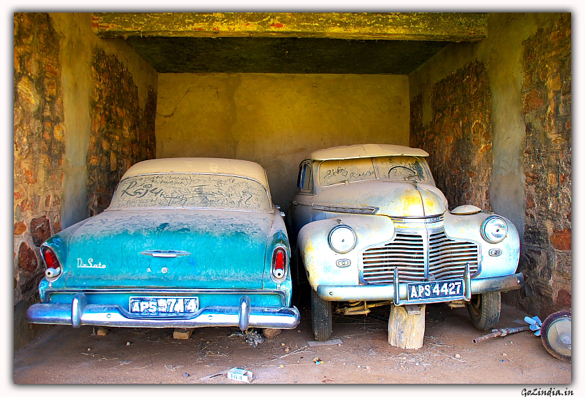 Vintage cars inside Bobbili Palace