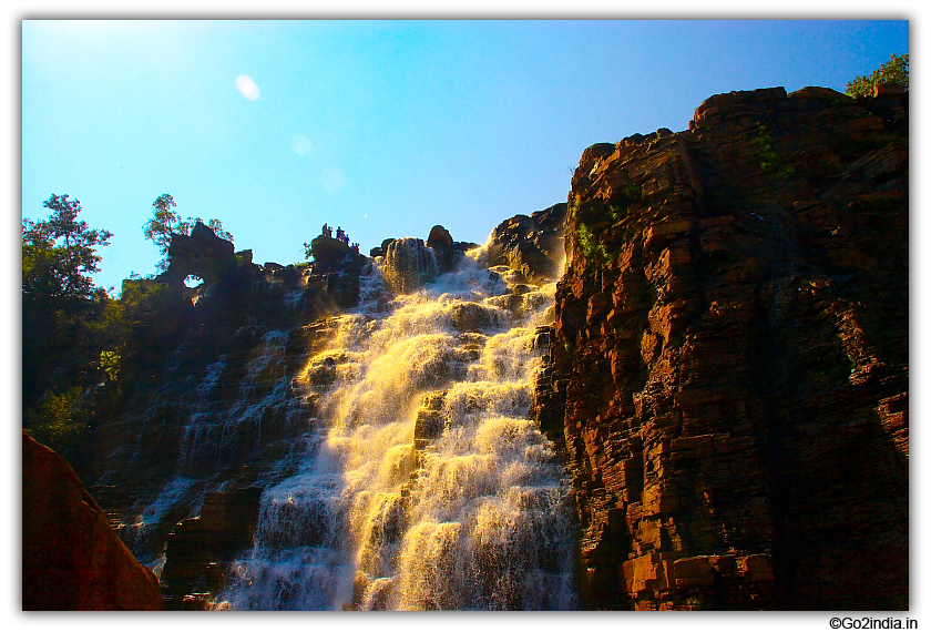 Angular view of waterfall at Tirathgarh