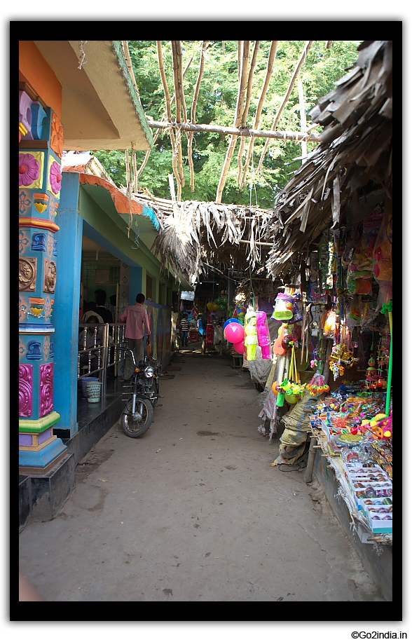 Narrow shopping area near temple